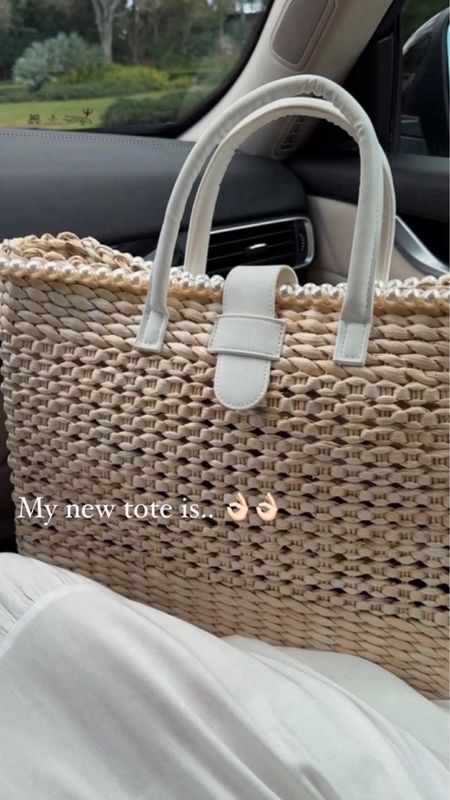 Gorgeous Capri cutout woven straw tote bag 👌🏻🌴 Perfect to elevate  your beach vacation outfit! 
I am wearing a small size on my Amazon white dress 


#LTKOver40 #LTKSeasonal #LTKBaby