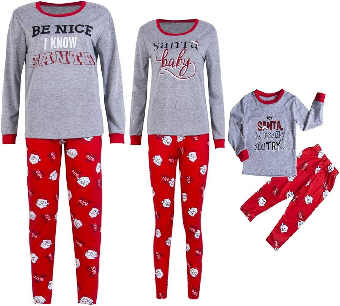 Christmas Family Pajamas Matching Sets Santa Gray Tops Shirts and Red Pants Whole Family Homewear... | Amazon (US)