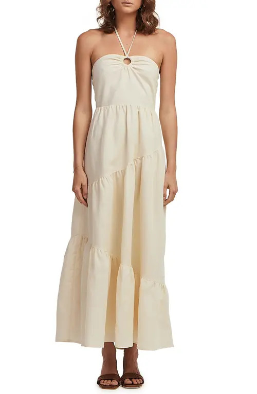Charlie Holiday Sadie Halter Linen & Cotton Maxi Dress in White at Nordstrom, Size X-Small | Nordstrom