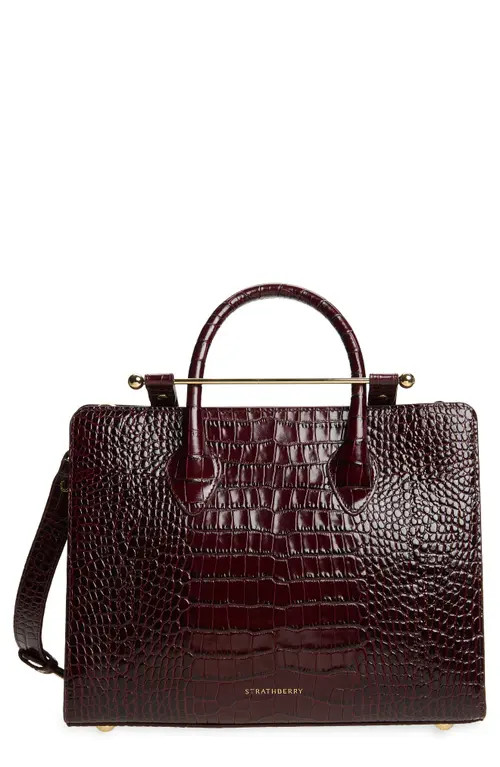 Strathberry Midi Croc Embossed Leather Tote in Burgundy at Nordstrom | Nordstrom