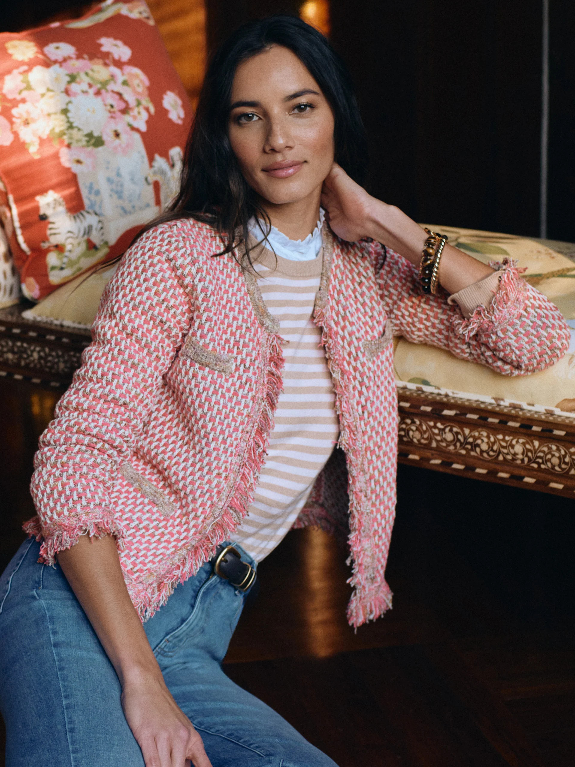 Pink/Tan Solid Marceline Cardigan | Women's Sweaters | J.McLaughlin | J.McLaughlin