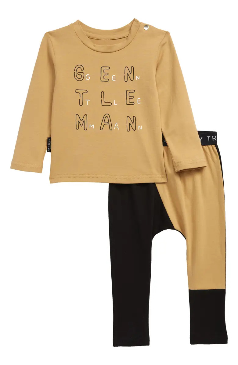 TINY TRIBE Gentleman Cotton Graphic Tee & Colorblock Leggings Set | Nordstrom | Nordstrom