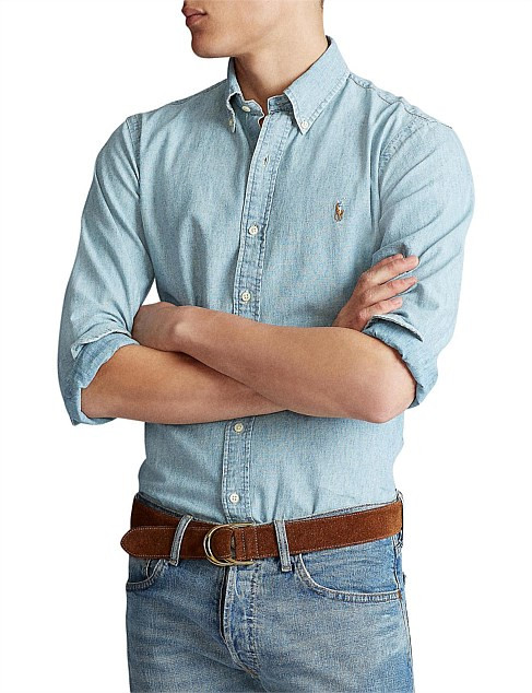 Polo Ralph Lauren Mens Custom Fit Button Down Chambray Shirt | David Jones | David Jones (Australia & New Zealand)