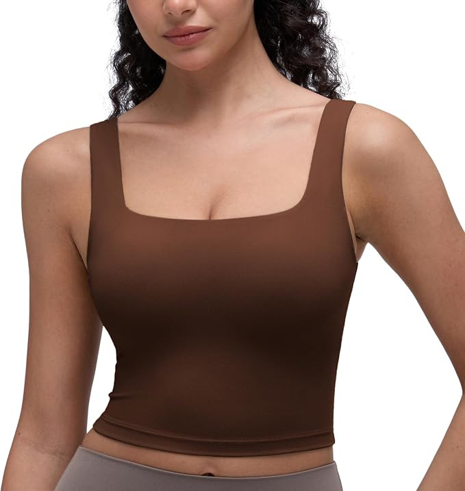 CRZ YOGA Butterluxe Square Neck Crop Tank Tops for Women - Workout Longline Sports Bras Padded Yo... | Amazon (US)