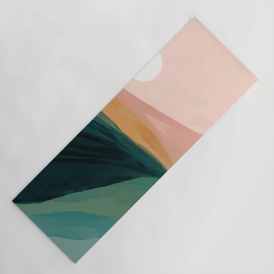 pink, green, gold moon watercolor mountains Yoga Mat | Society6