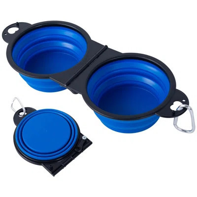 Collapsible Dog Dual Bowls Reinforced Rim 180 Degrees Flip Over Foldable Double Bowl With Lock Clips More Stable Dog Travel Bowls Pet Food Water Feede | Wayfair North America