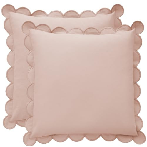 BEBE BASK Scalloped Pillow Cover - Set of 2-18 x 18 Inch - Scallop Pillow Cover - Pink Scalloped Pillows - Scallop Pillows - 100% Cotton - Grandmillennial Style (Rose Pink/Peachy) | Amazon (US)