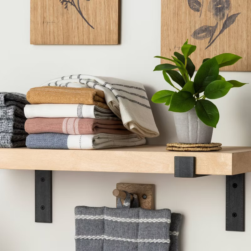 Plaid Flour Sack Kitchen Towel Sour Cream/Railroad Gray - Hearth & Hand™ with Magnolia | Target