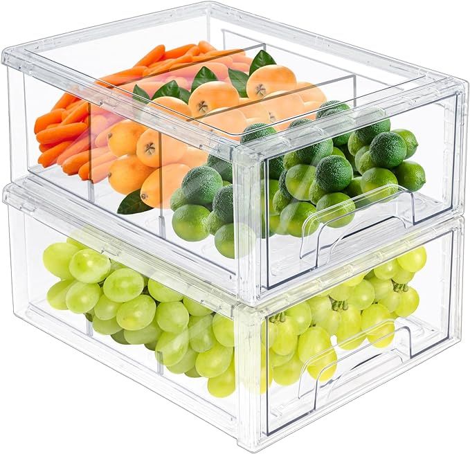 MANO 2Pack Clear Fridge Drawers Pull Out Stackable Refrigerator Drawer Organizer Bins Pantry Stor... | Amazon (US)
