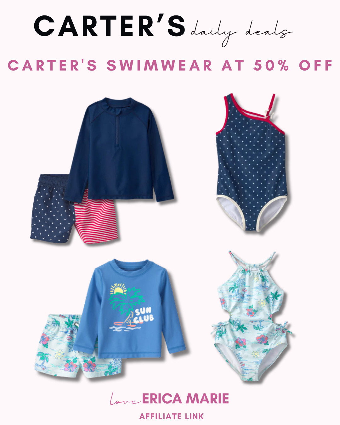 Carter’s kids’ swimwear is 50% off right now! If you’re getting ready for beach trips, pool days, or summer vacations, this is such a good time to stock up. There are so many cute options to choose from. Cute, easy, and made for sunny day adventures. carters, kids swimwear, summer style, beach days 

 #LTKSeasonal #LTKSaleAlert #LTKKids