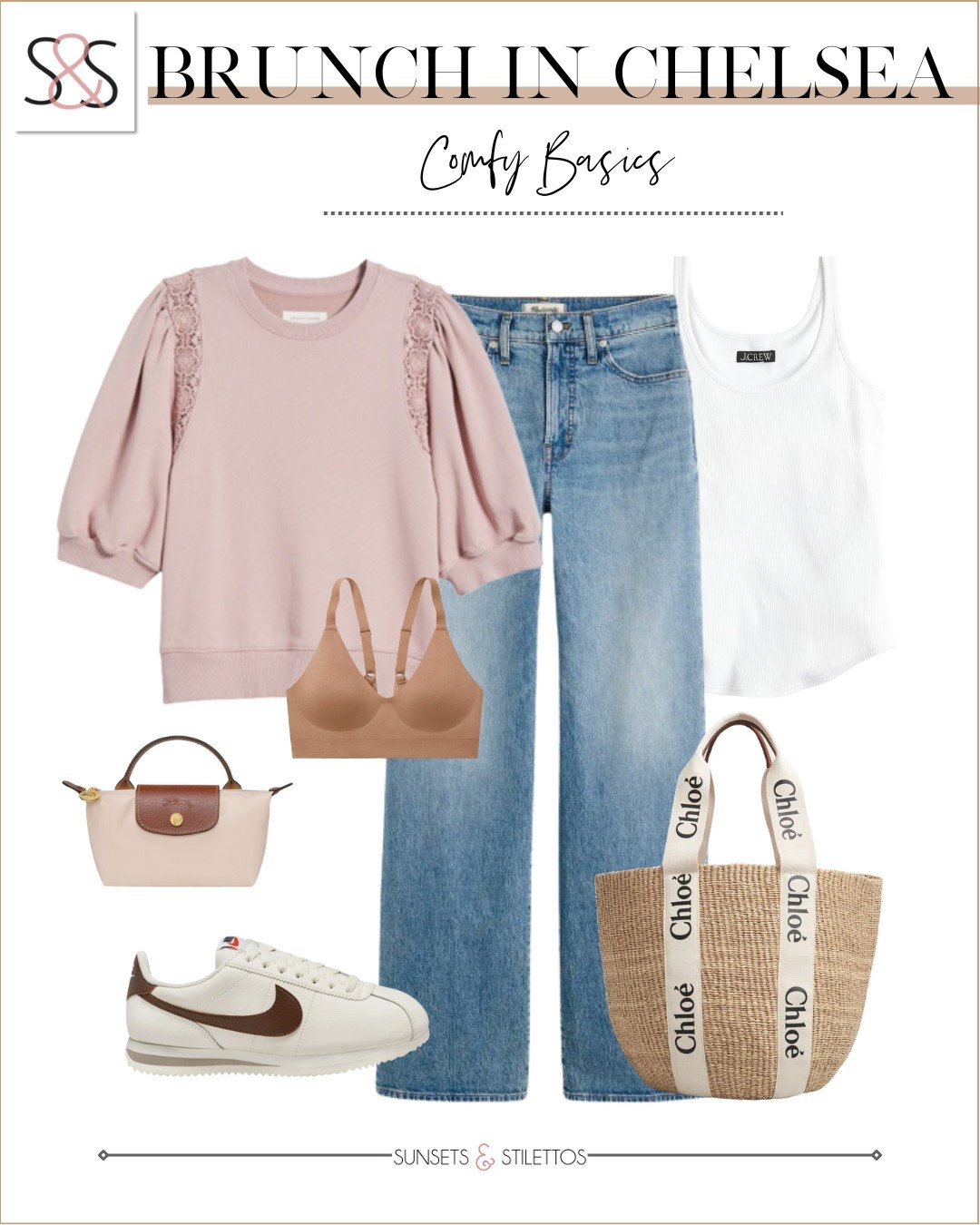 Comfy never looked so cute. A soft blush sweatshirt with lace detail meets a classic tank and wide leg denim for the easiest spring pairing. Add retro sneakers and a woven tote to keep it casual but elevated for weekend plans.

Sunsets and Stilettos spring casual outfit wide leg jeans spring weekend look women over 40 comfy outfit idea retro sneakers lace sweatshirt neutral layers capsule wardrobe

#LTKOver40 #LTKWorkwear #LTKFindsUnder50