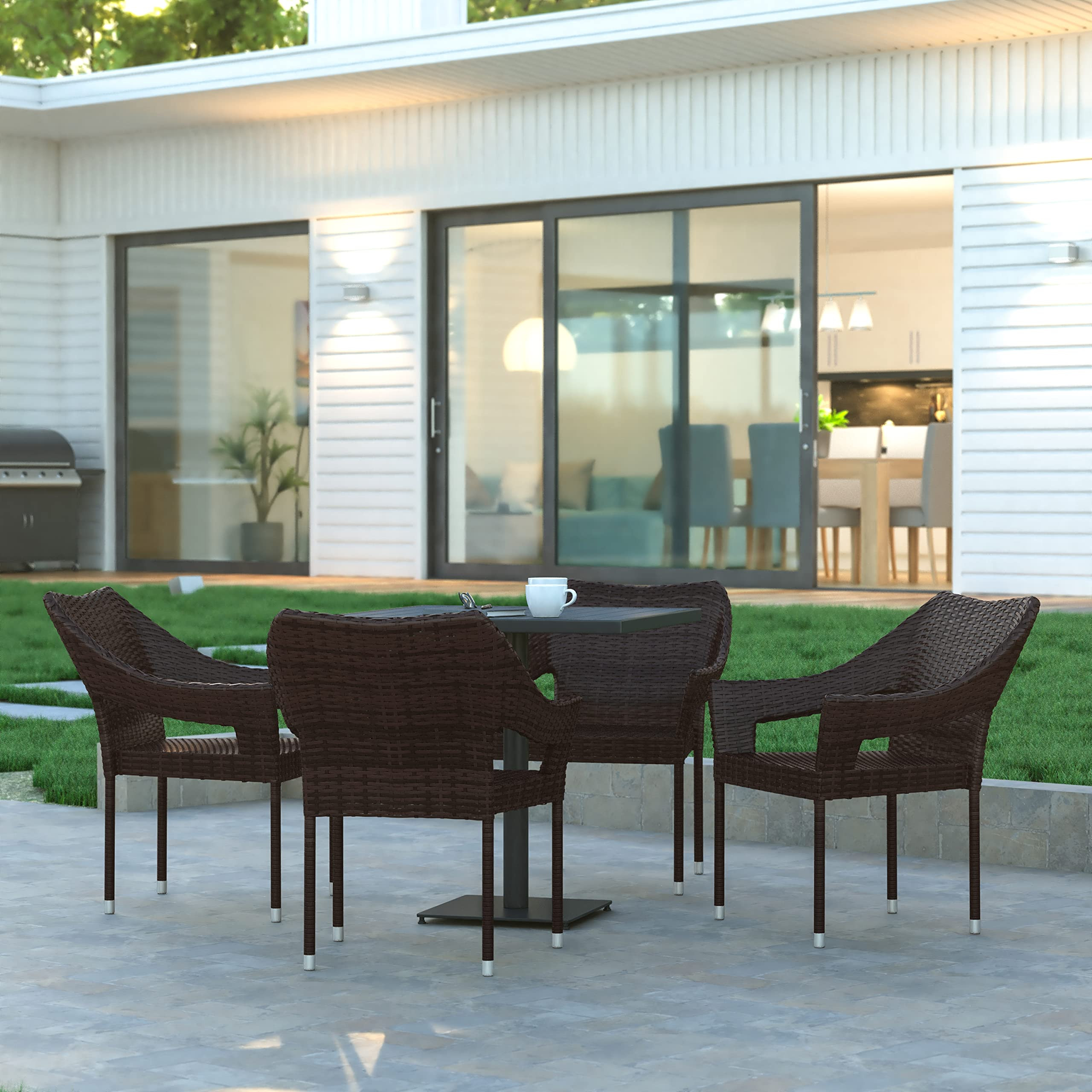 EMMA + OLIVER Embry Patio Dining Chair - PE Rattan with Steel Frame - All Weather Materials - No ... | Amazon (US)