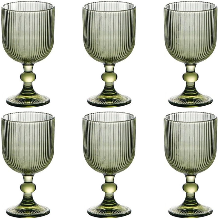 Green Drinking Glasses set of 6 Big Wine Goblets Vintage Colored Glassware 13 oz for Wedding Part... | Amazon (US)