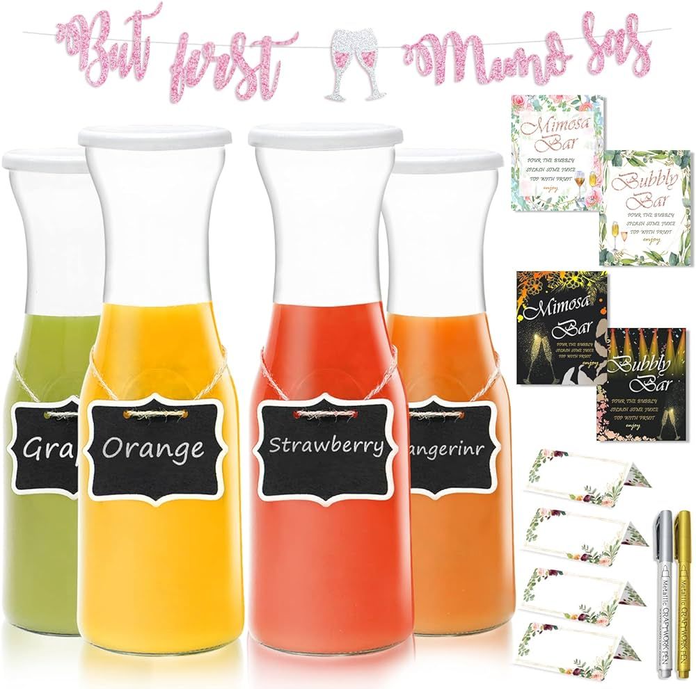 Mimosa Bar Kit - 34oz Glass Carafe Pitcher for Birthday Party - Juice Containers with Lids Brunch... | Amazon (US)