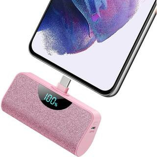 5200mAh Mini Portable Charger USB-C Power Bank, LCD Display Battery Pack Compatible with iPhone and Android in Pink | The Home Depot