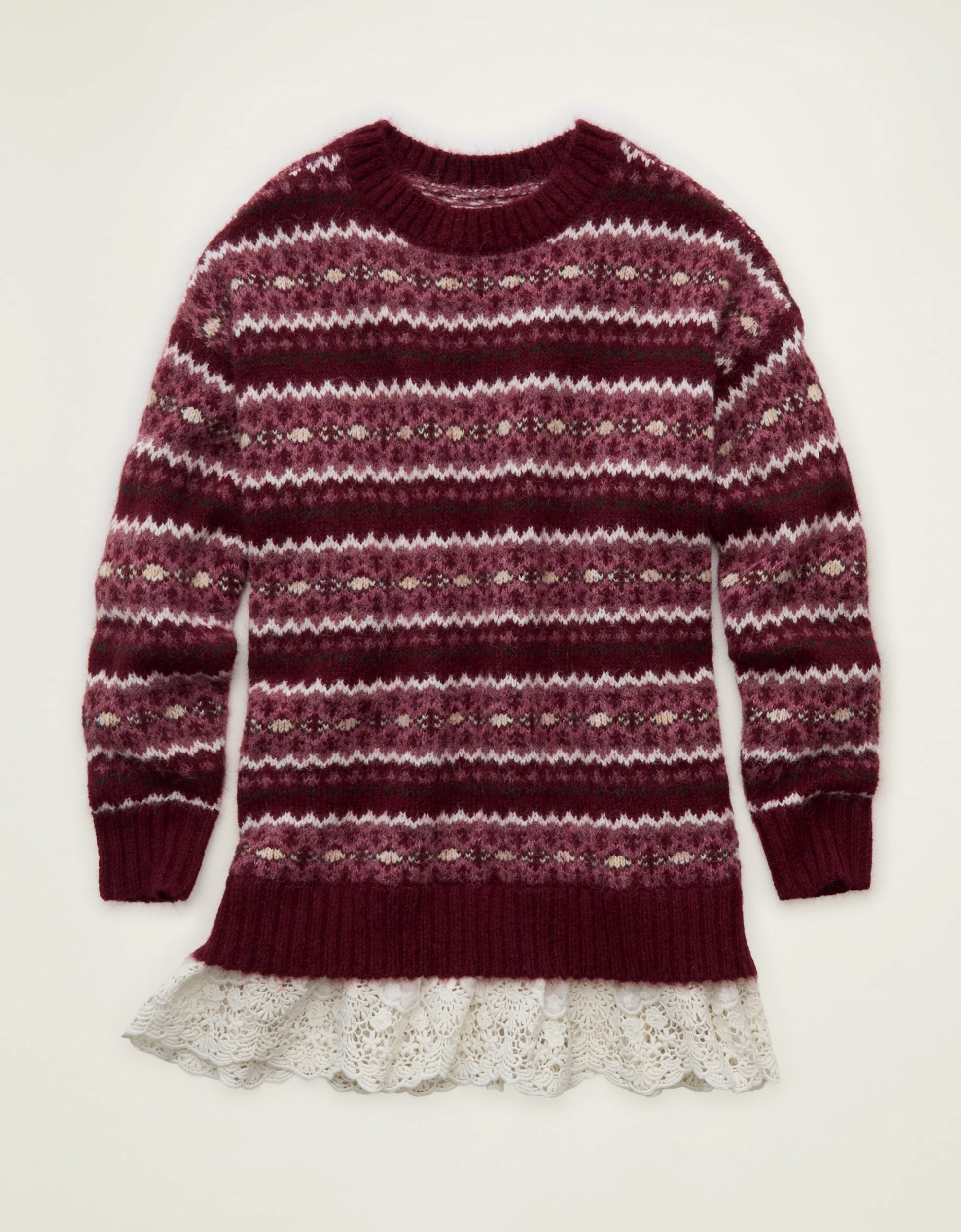 AE Oversized Sweater Lace-Trim Mini Dress | American Eagle Outfitters (US & CA)