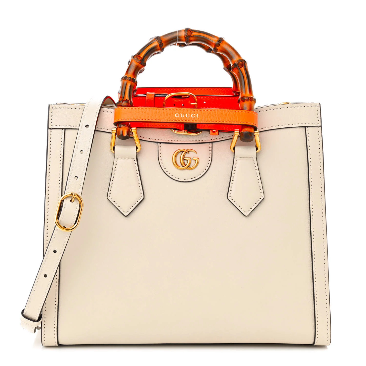 Wonka Grain Calfskin Small Diana Tote Bag Mystic White Orange Fluo | FASHIONPHILE (US)