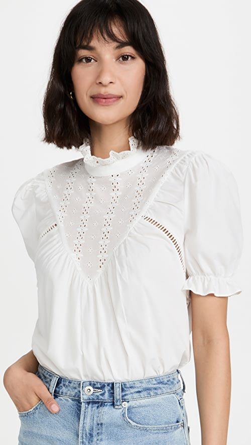 Short Sleeve Lace Yoke Blouse | Shopbop