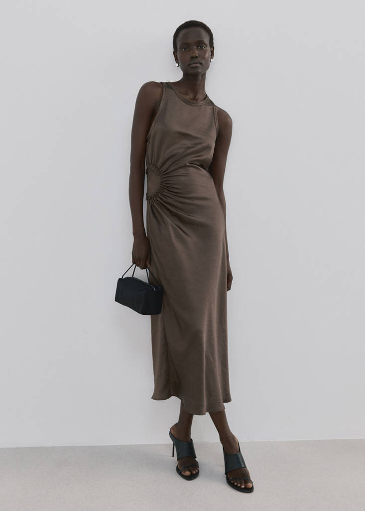 A-line dress with gathered sides mink grey - Woman - 4 - MANGO | Mango (US/MX/AU)