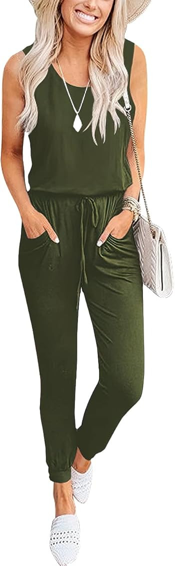 Caracilia Women's Tank Jumpsuit Casual Sleeveless Jumpsuit Beam Foot Elasitic Waist Rompers Jumpsuit | Amazon (US)