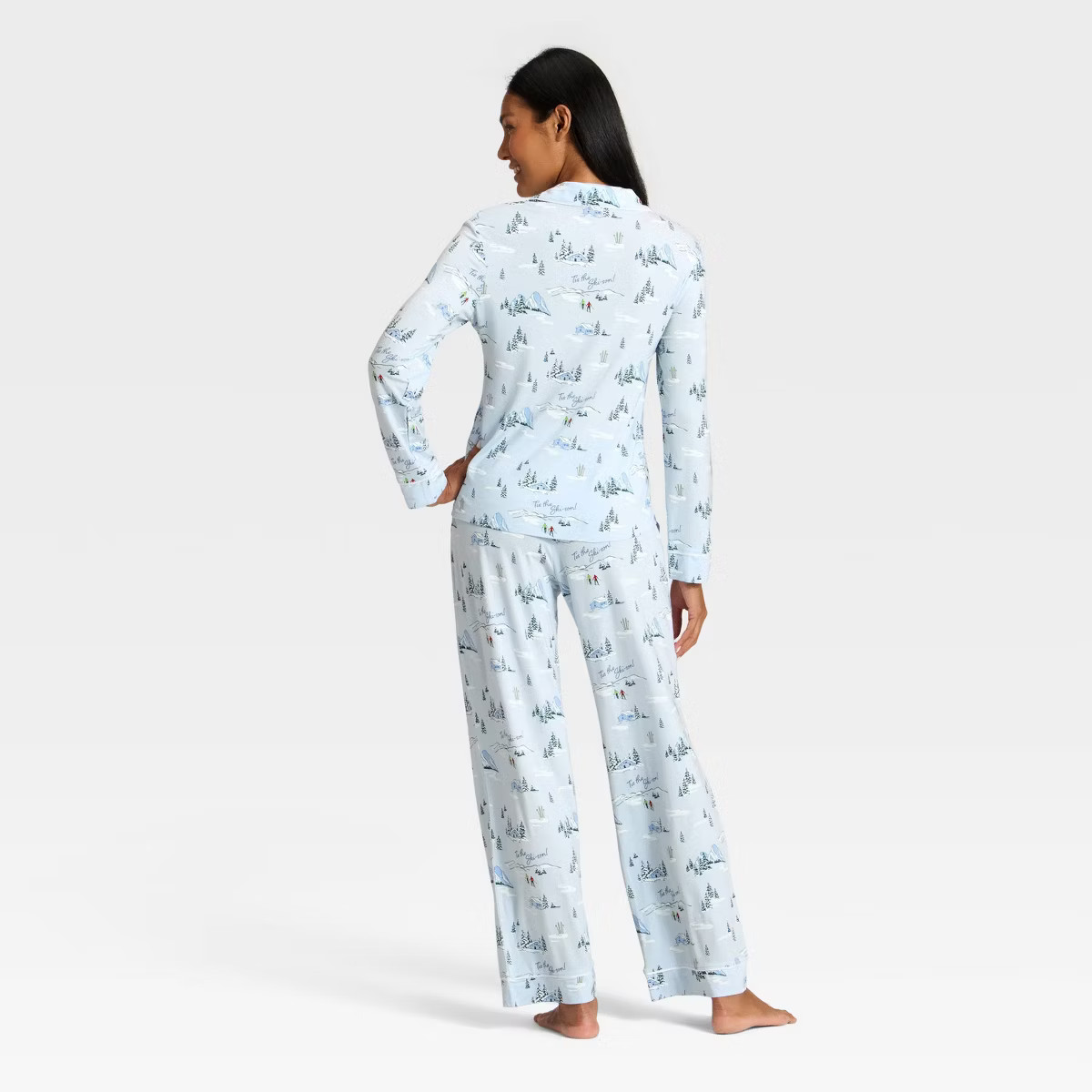 Women's Cloud Knit Modal Long Sleeve Notch Collar Top and Pants Pajama Set - Auden™ Blue 'Tis t... | Target