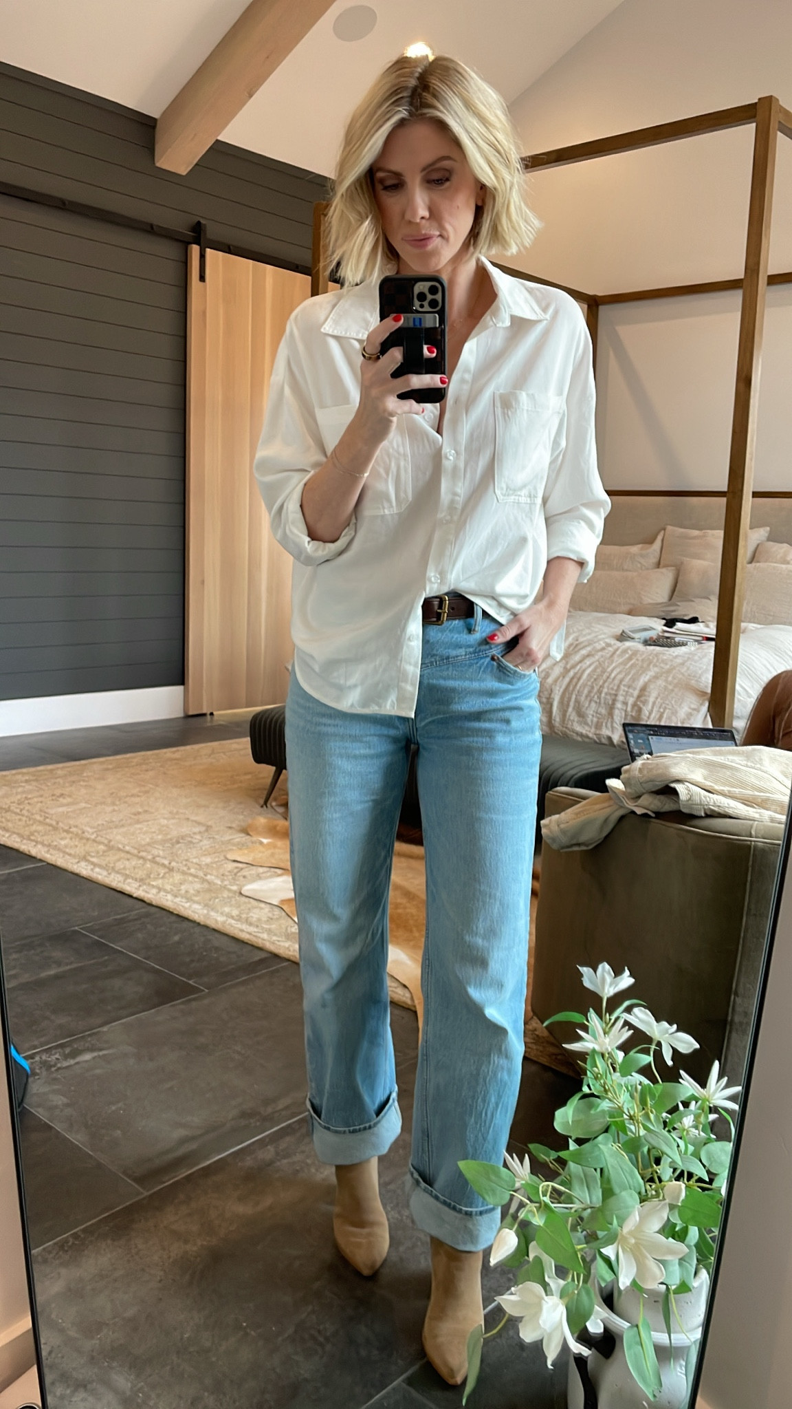 Classic style always -
Top isn’t exact to mine but great companies. 
Denim color - medium with front yoke true to size 
Shoes aren’t exact but Marc fishers is what I have on 


#LTKstyletip #LTKover40