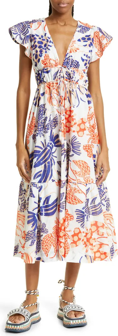 Mixed Lobsters Print Tiered Cotton Dress | Nordstrom