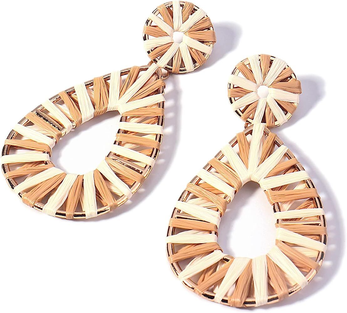 Amazon.com: Boho Raffia Earrings Statement Teardrop Earrings Drop Dangle Bohemian Earrings(Wrappe... | Amazon (US)
