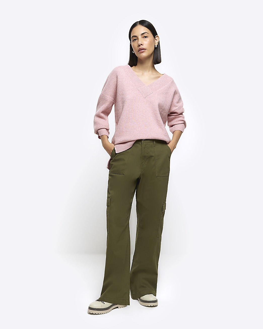 Khaki wide leg cargo trousers | River Island (UK & IE)