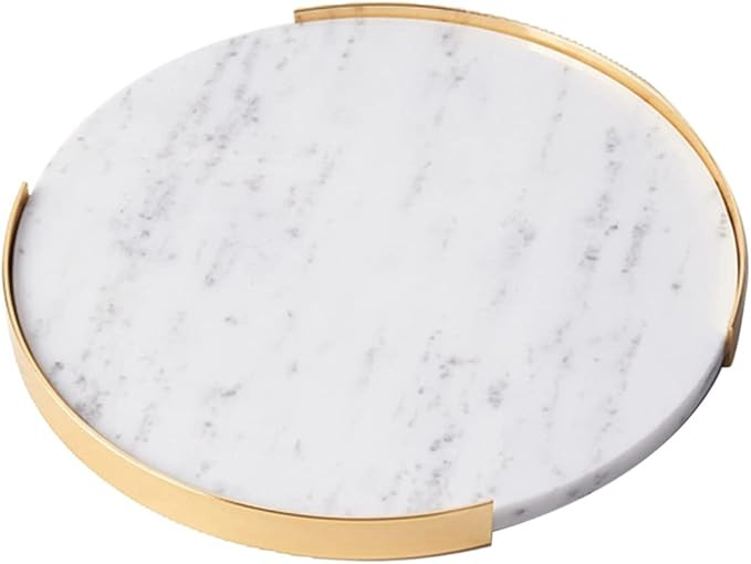 Round Dessert Display Tray, Marble Tray with Gold Edge, Kitchen Bedroom Bathroom Countertop Organ... | Amazon (US)