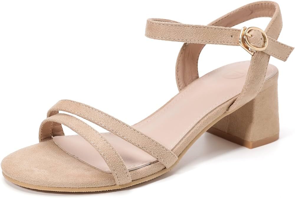 DADAWEN Women's Open Toe Ankle Strap Low Block Chunky Heels Sandals Party Wedding Dress Pumps Sho... | Amazon (US)