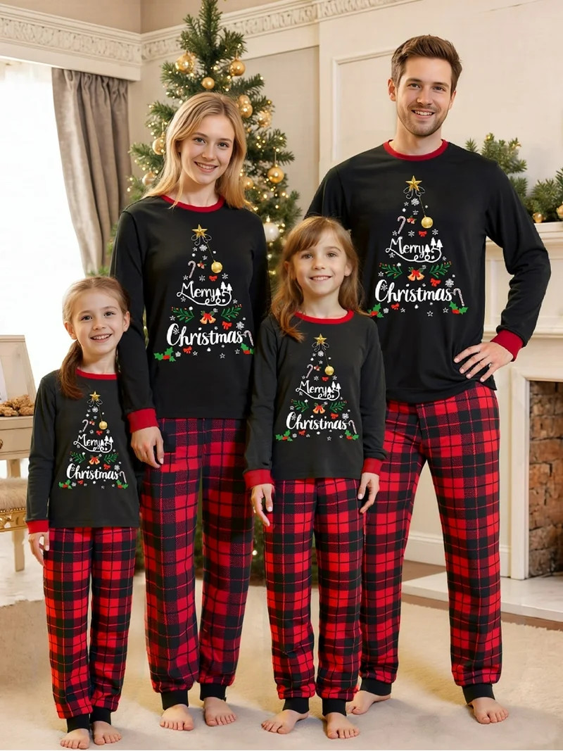 Jaweiwi Family Matching Christmas Pajamas Set, Letter Snowflake Print Long-Sleeved T shirt Tops +... | Walmart (US)