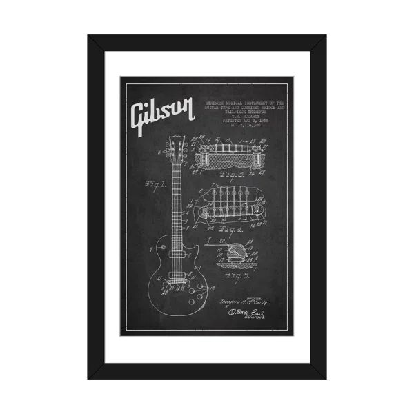Urban Patent Blueprint Gibson Guitar Charcoal Patent Blueprint On Canvas by Aged Pixel Gallery-Wr... | Wayfair North America