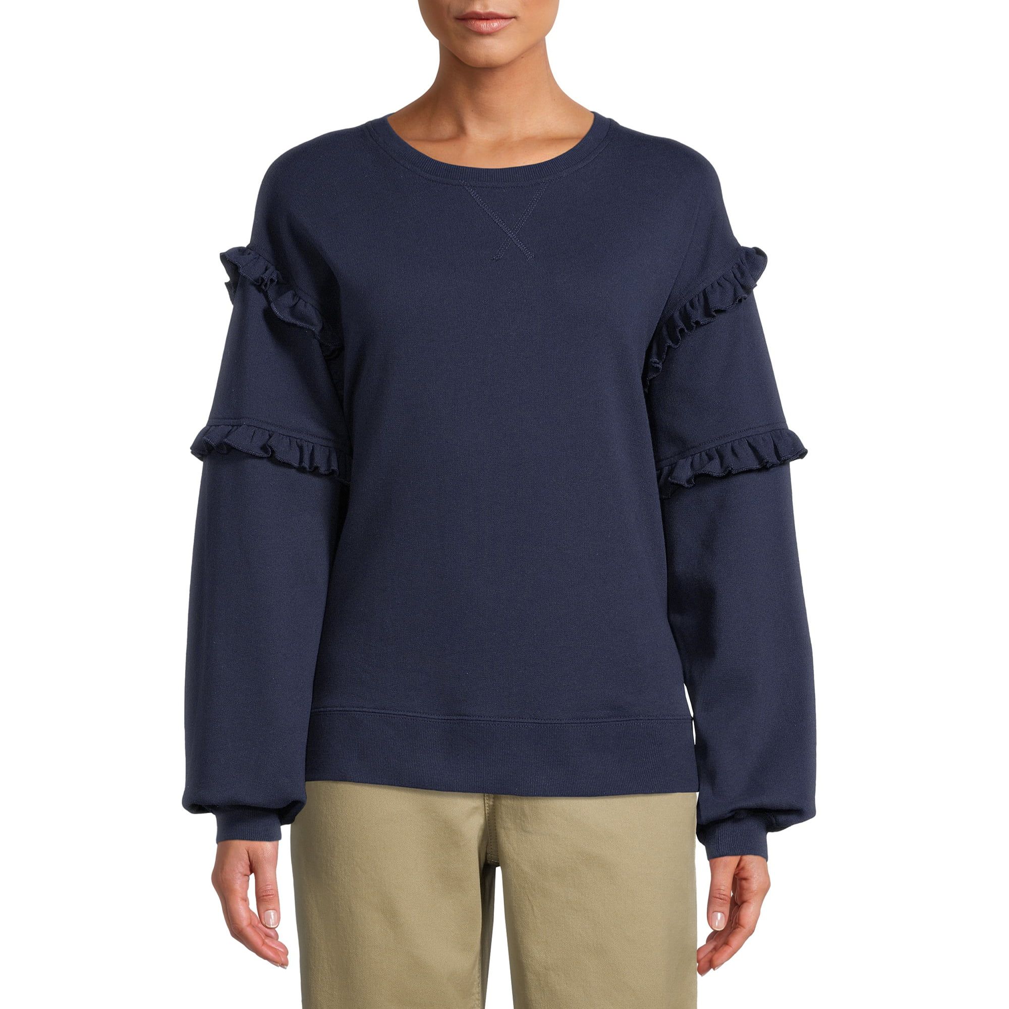 Time and Tru Women's Ruffle Sleeve Sweatshirt, Sizes XS-3XL | Walmart (US)