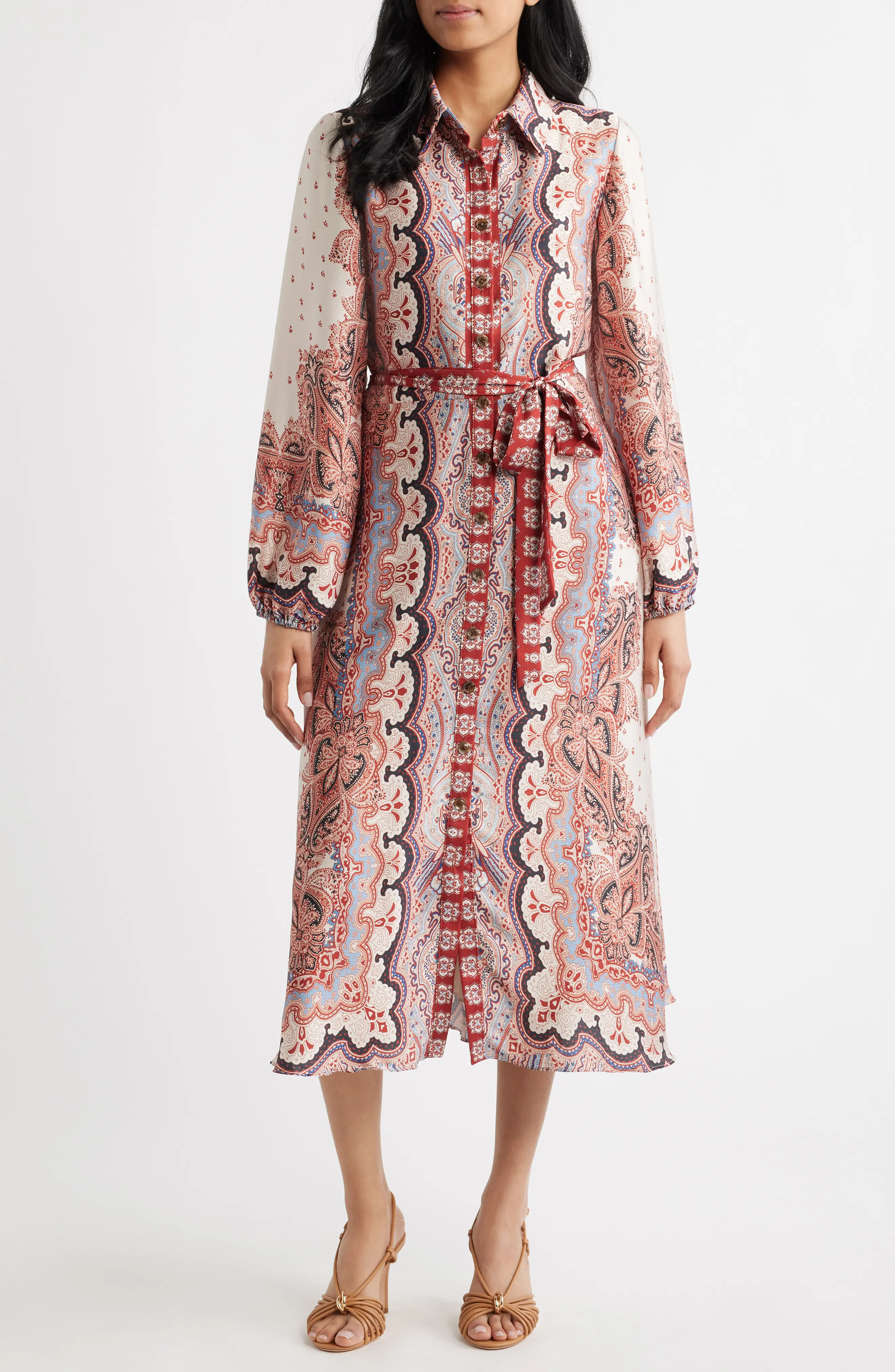 Mixed Paisley Long Sleeve Midi Shirtdress (Women) | Nordstrom | Nordstrom