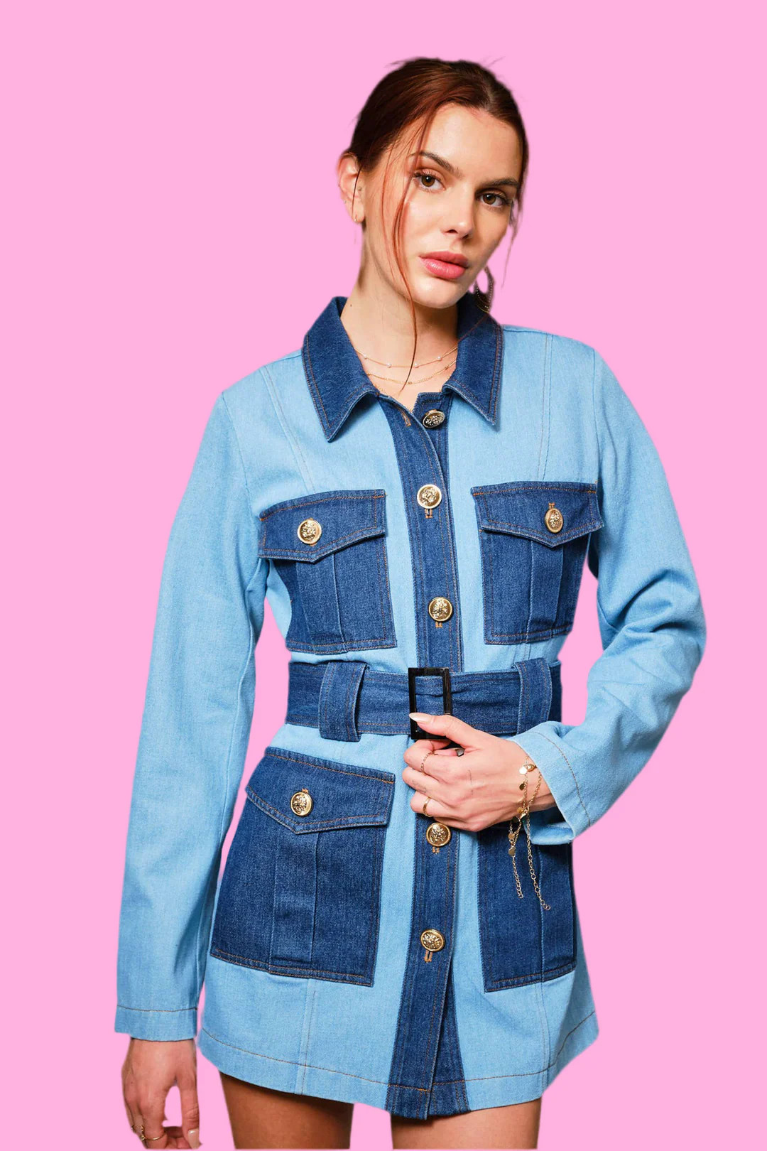 The Billy Belted Denim Twill Jacket with Pockets | Teggy French