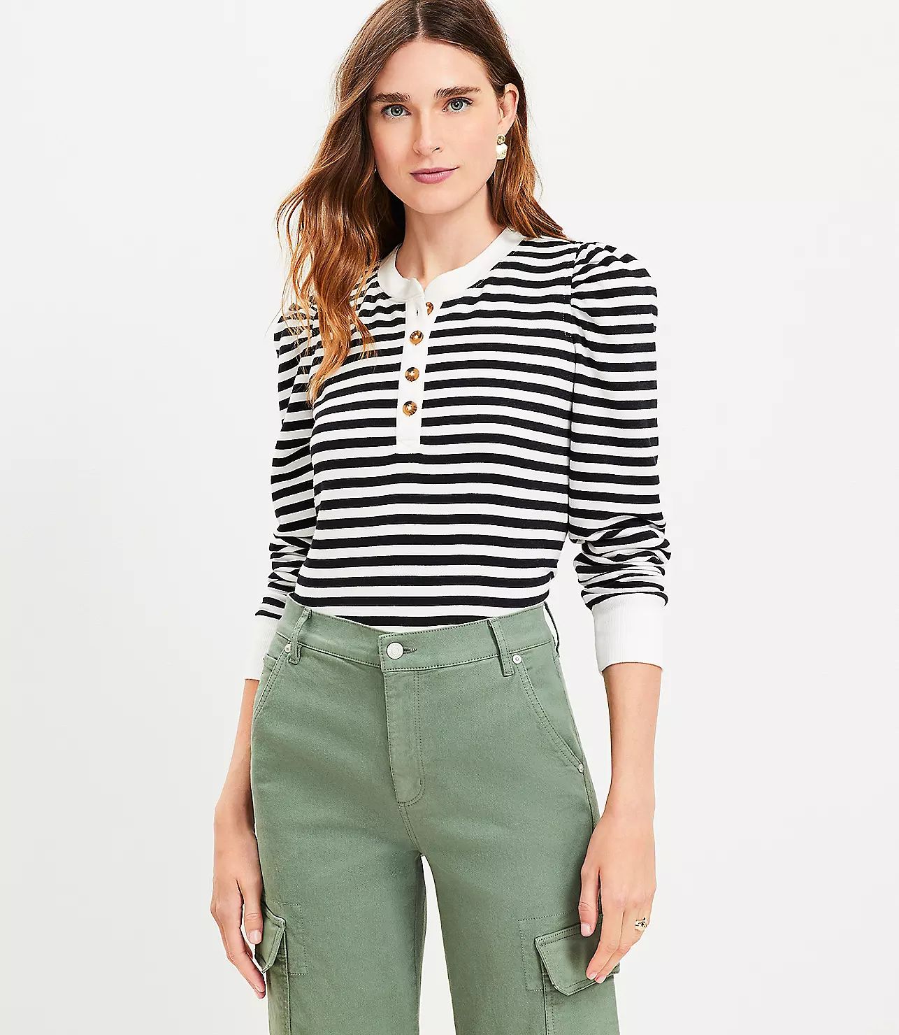 Striped Henley Sweatshirt | LOFT