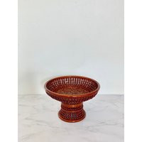 Vintage Rattan Beaded Pedestal Bowl - Boho Bowl, Eclectic Decor, Catchall | Etsy (US)