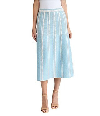 Ming Wang Petite Size Coordinating Multi-Pattern Soft Knit A-Line Midi Skirt - PM | Dillard's