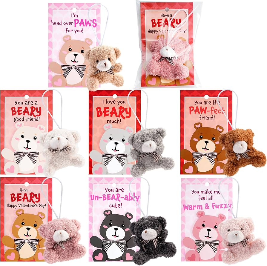 JOYIN 28 Pack Valentine's Day Greeting Cards with Mini Plush Bear, Small Plush Toy Keychains for ... | Amazon (US)