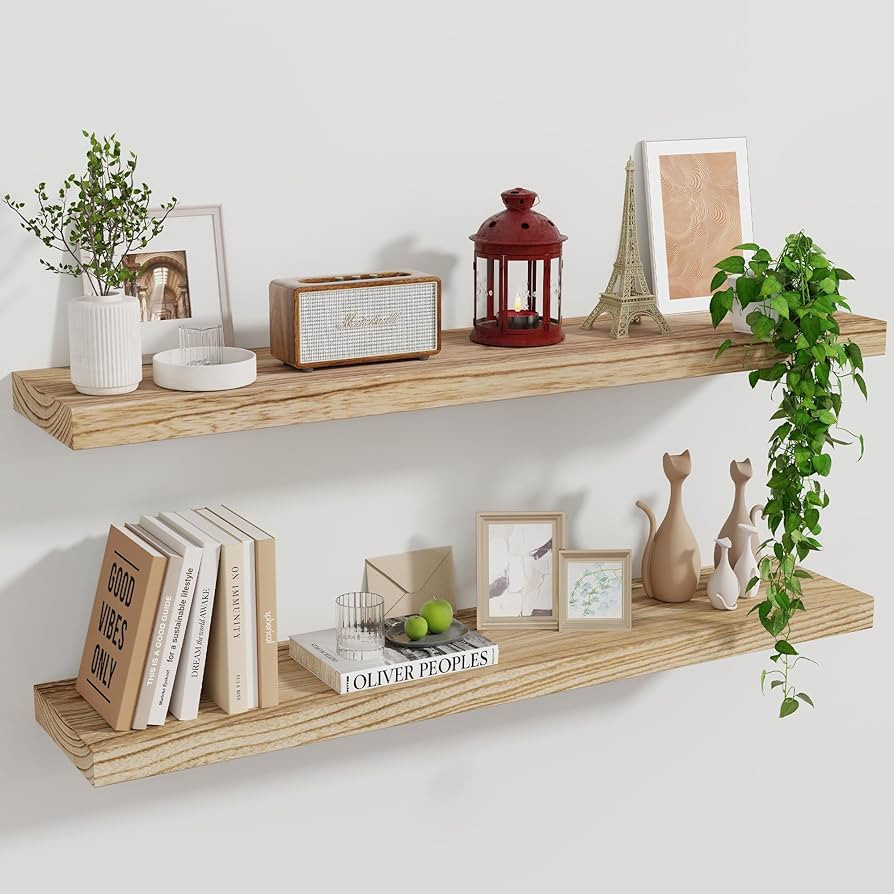Floating Shelves, 36 Inch Wall Shelf Set of 2, Rustic Wood Shelves for Wall Storage, Fireplace Ma... | Amazon (US)