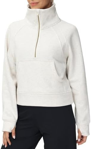 THE GYM PEOPLE Womens' Half Zip Pullover Fleece Stand Collar Crop Sweatshirt with Pockets Thumb H... | Amazon (US)
