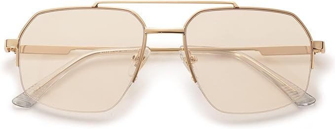 SOJOS Trendy Aviator Sunglasses Mens Womens Retro Double Bridge Metal Semi-Rimless Shades Lentes ... | Amazon (US)