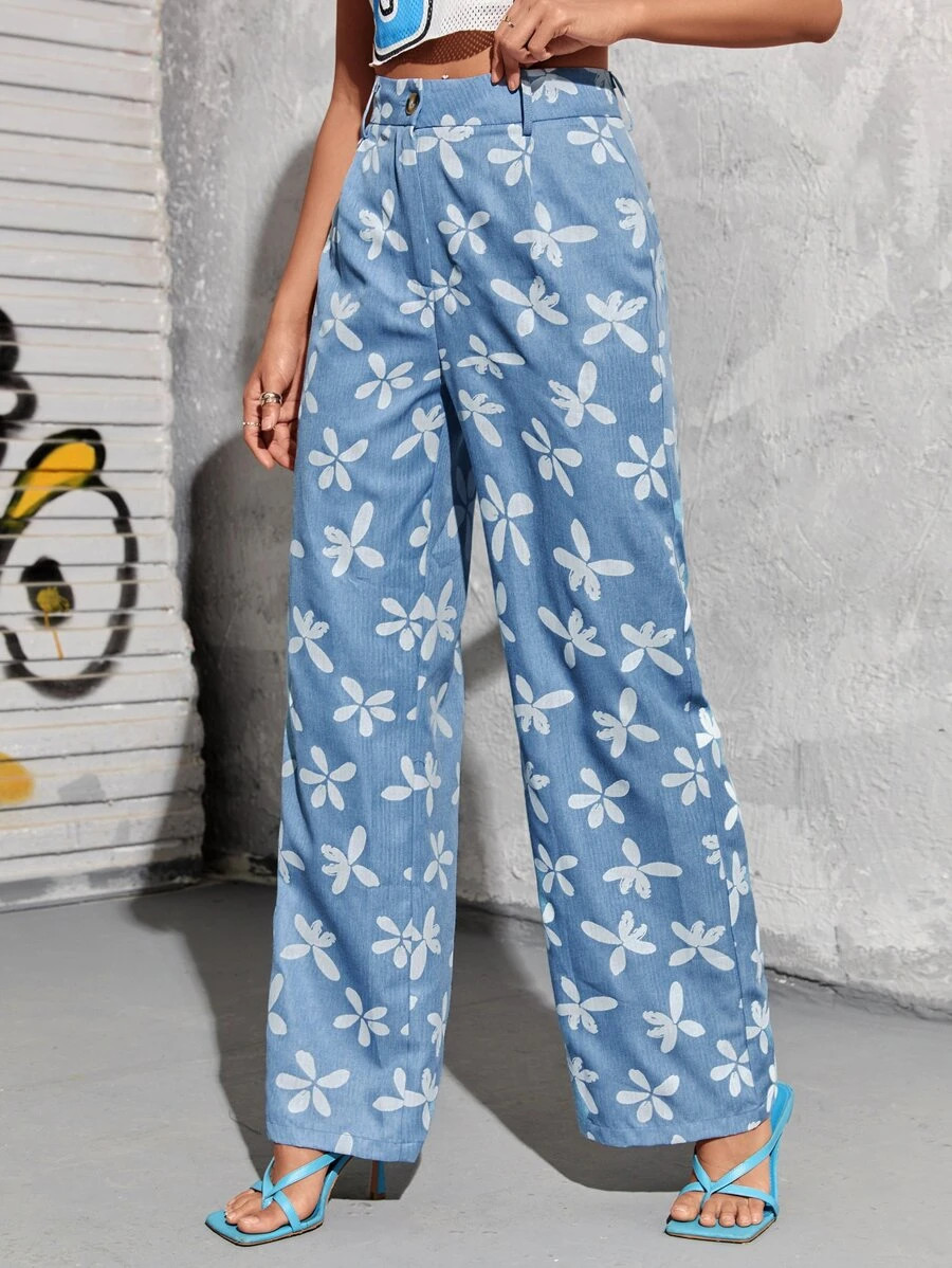 Allover Floral Print Wide Leg Pants | SHEIN