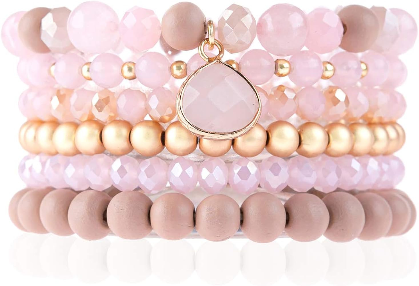 RIAH FASHION Bohemian Natural Stone Beaded Multi Layer Stacking Statement Bracelets - Sparkly Cry... | Amazon (US)