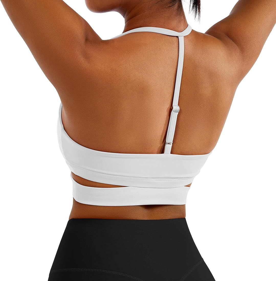 RXRXCOCO Backless Sports Bra for Women Spaghetti Strap Padded Workout Yoga Bra | Amazon (US)