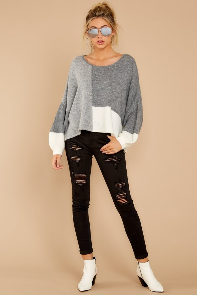Call The Girls Grey Color Block Sweater | Red Dress 