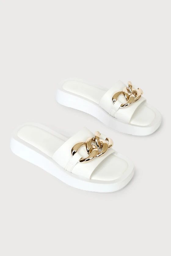 Nathalia White Chain Flatform Slide Sandals | Lulus (US)