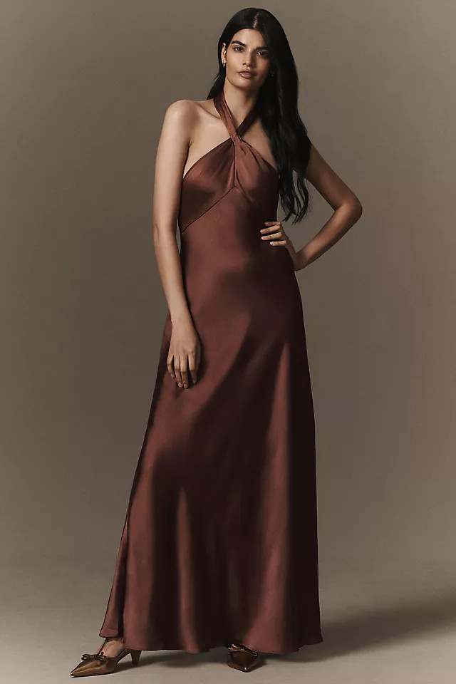 BHLDN Selma Halter-Neck Satin Maxi Dress | Anthropologie (US)