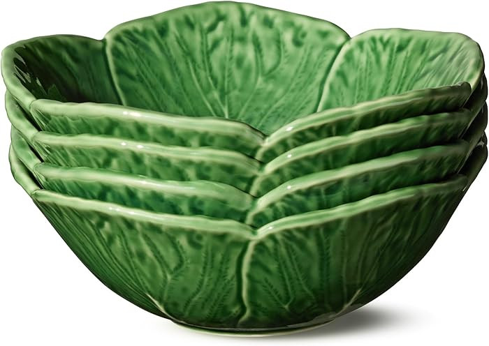 Le Jardin Cabbage 3D CEREAL/SOUP BOWLS, SET Of 4 – 7" Sculpted Green Stoneware Leaf Bowls – S... | Amazon (US)